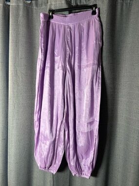 Anthropologie Maeve Shiny Lavender Balloon Harem Pants pull on elastic waist M